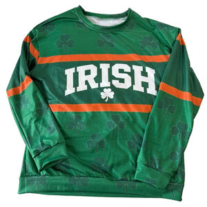 Men's Oversized Irish Cloverleaf Theme Long Sleeve Pull On Shirt Size Medium